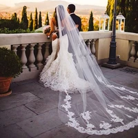3x1 8m 1 tier women floral lace appliques cathedral length wedding veil cape romantic solid color soft tulle long bridal