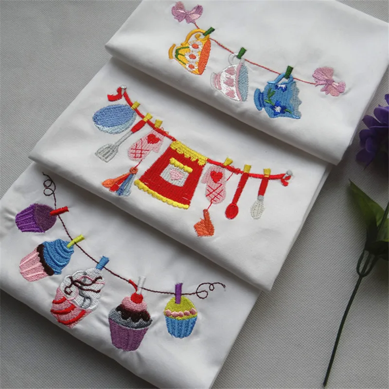 

1Pc Home Embroidered Napkin Baking Gourmet Western Food Background Cloth White Kitchen Tea Towel 45x65cm