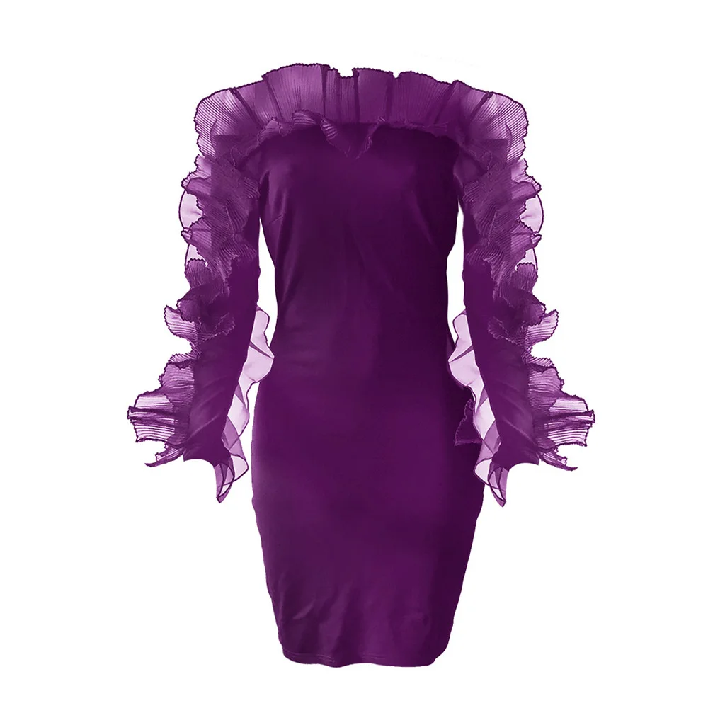 Purple Elegant Cocktail Dress Off The Shoulder Short Mini African Long Sleeves Wedding Party Formal Dress For Black Girls
