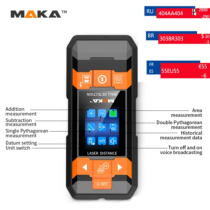 

Wall Scanner Professional Metal Detector Laser Distance Meter AC Wiring Detector Wire Copper Stud Finder 1.8 Inch LCD Display