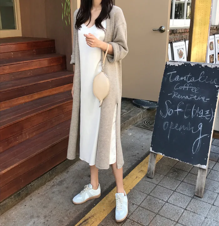 Autumn Winter Women's Cardigan Simple Belt Female New Fashion Long Coat Loose Type Wool Knitted Cardigan Female Outwear