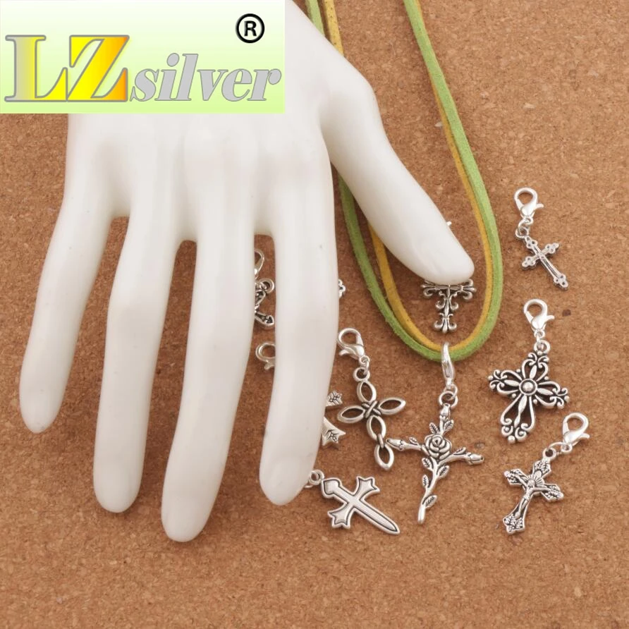 10styles Flower Cross Clasp European Lobster Trigger Clip On Charm Beads 100PCS Zinc Alloy Findings CM28