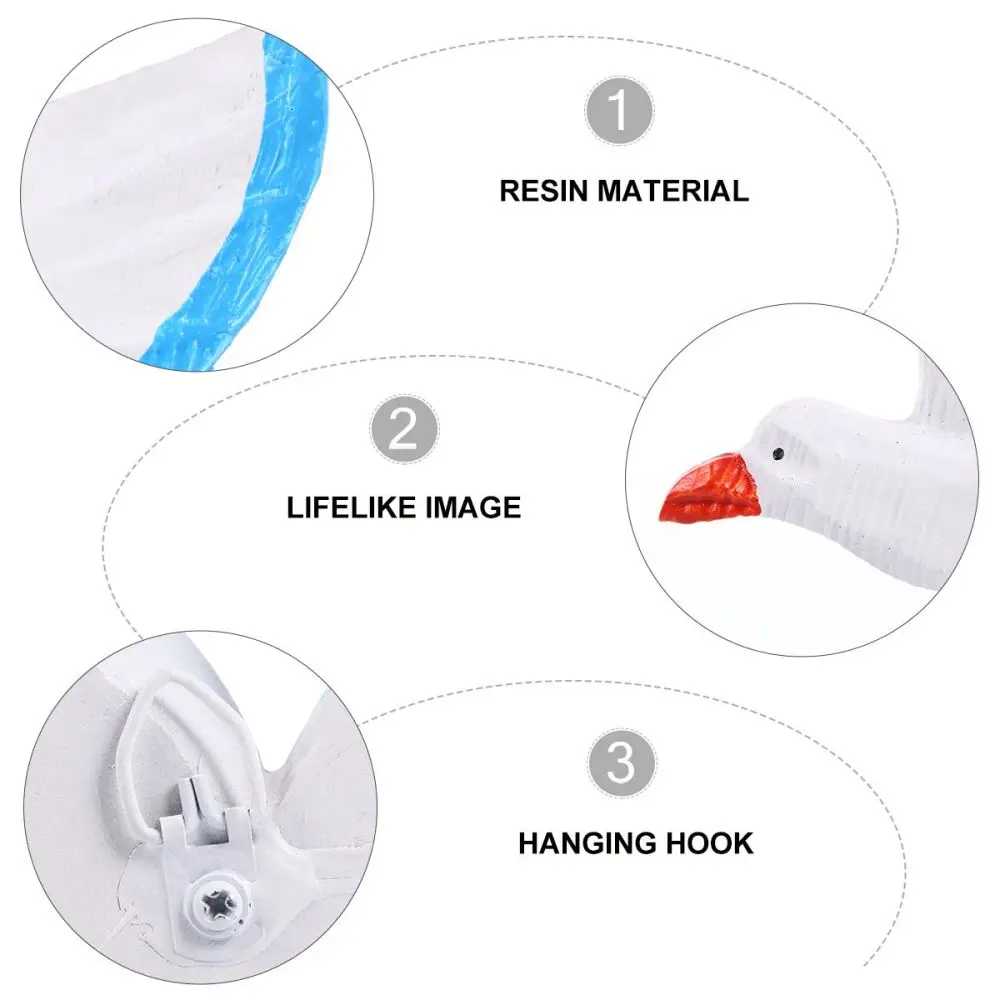 

3Pcs Resin Wall Decoration Ornament Mediterranean Seagull Bird Hanging Wall Art