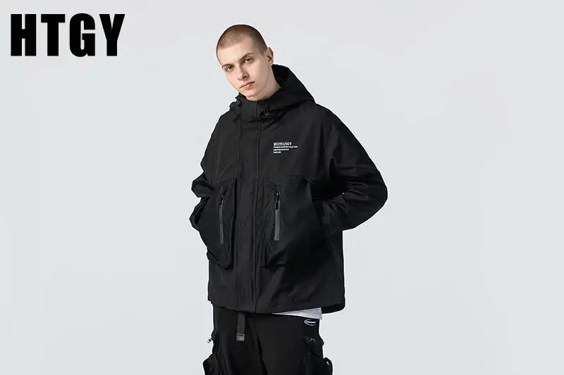 

HTGY Лоскутная Верхняя одежда на молнии с карманами, уличная одежда, мужская осенне-зимняя свободная одежда-карго, куртка с капюшоном в стиле ...