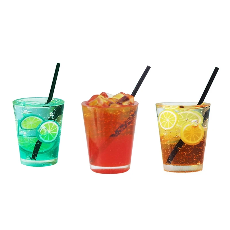 

Модель игрушечного напитка Q9QB 3 шт., стаканы для ролевых игр, мини-чашка для напитков из смолы с соломинкой, «сделай сам», кукольный домик для ...