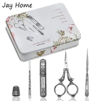5pcs embroidery scissors kits vintage sewing needle casesewing thimblemetal awl with storage box diy needlework sewing tools