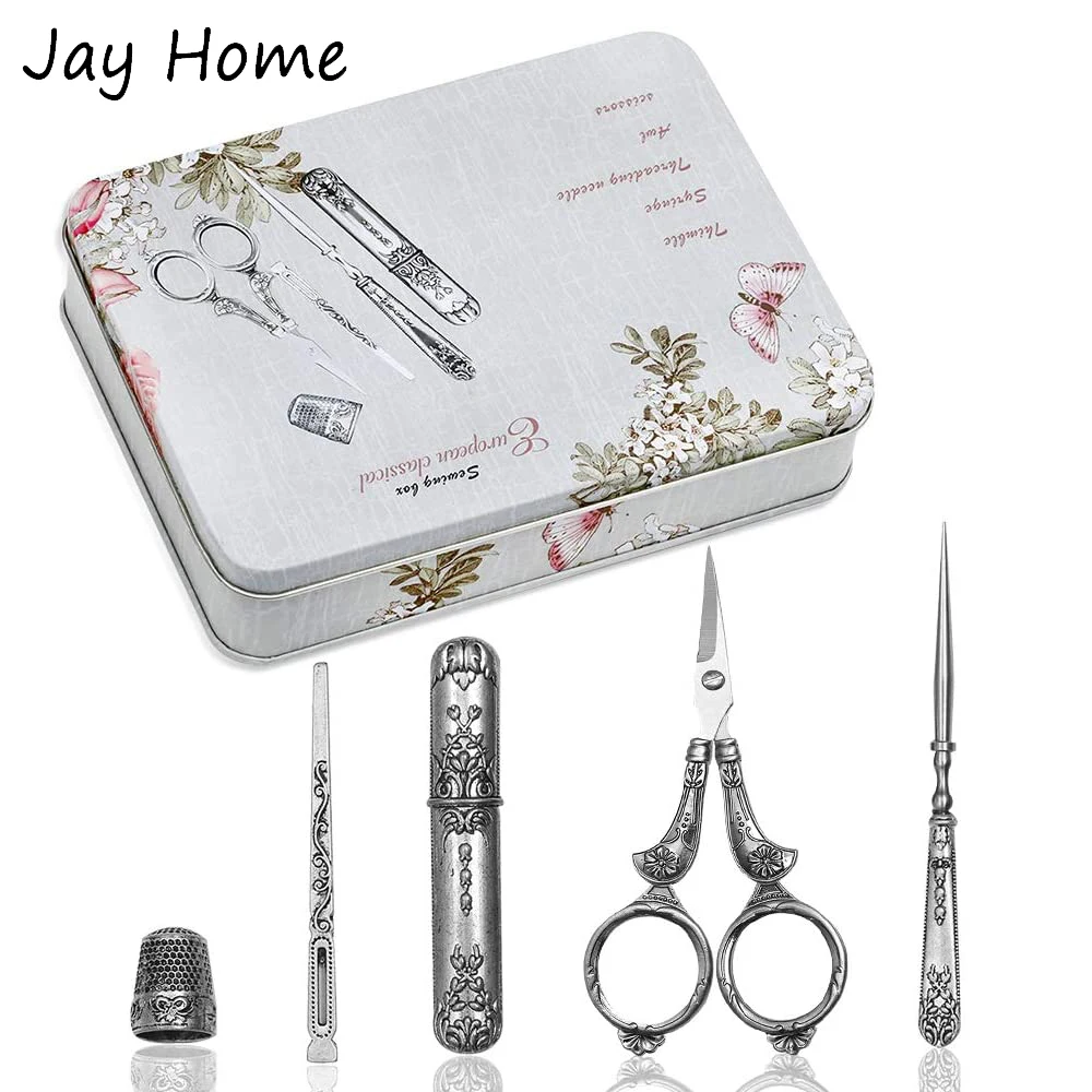 5 шт. Набор для вышивания ножниц винтажный швейный игольчатый чехол/наперсток