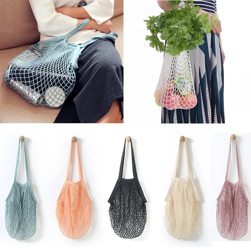 

Kitchen Fruits Vegetables Hanging Bag Reusable Produce Bags Cotton Mesh Ecology Market String Net Shopping