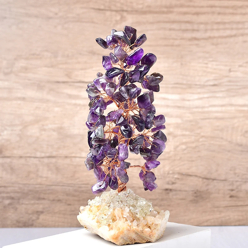 Натуральное аметистовое розовое кварцевое дерево и асимметричный