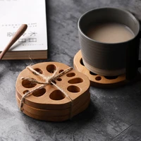 4pcs wooden table placemat natural wood cup coaster set cute lotus root shaped mug coaster pad creative wedding holiday gift