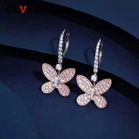 oevas 100 925 sterling silver sparkling pink high carbon diamond butterfly drop earrings engagement party fine jewelry gifts