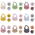 Детский силиконовый нагрудник, 3 шт.компл., Нескользящая силиконовая чашка, ложка, водонепроницаемый, без БФА, для кормления новорожденных