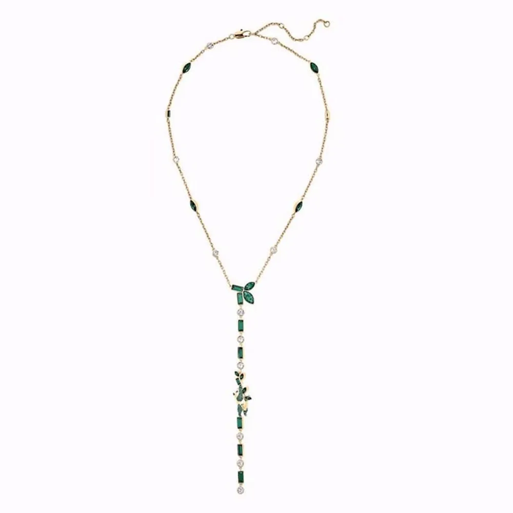 

SWA 1:1 2020 High Quality Fashion Jewelry Charm Bamboo Hollow Green Leaf Crystal Pendant Necklace Women's Gift