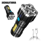 Светодиодные фонарики высокой мощности, Ультраяркий фонарик для кемпинга, фонарик с аккумулятором USB, яркий фонарик с 4 режимами переключения