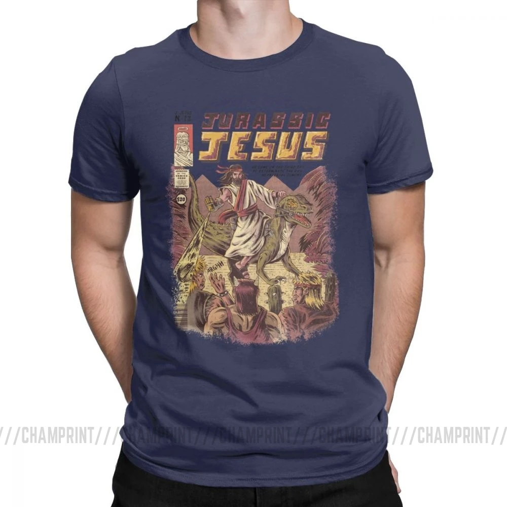 Мужские футболки Jurassic Jesus, японское аниме, манга, футболки, драконы, монстр, ретро топы Games, Harajuku, уличная одежда, футболки - Цвет: Тёмно-синий