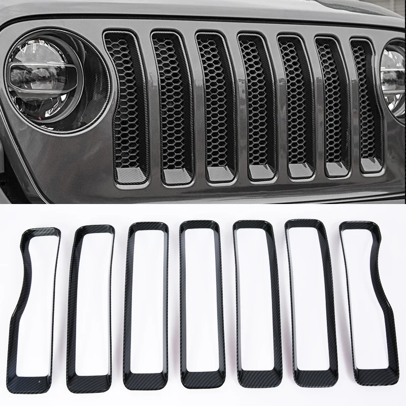 

7 шт., передняя решетка для капота автомобиля из углеродного волокна, для Jeep Wrangler 2018-2021