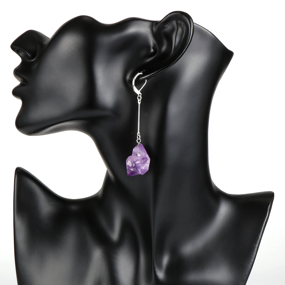 

Bohemia Purple Crystal Dangle Earring For Women Irregular Natural Quartz Stone Long Drop Earrings 2020 Fashion BOHO Jewelry Gift