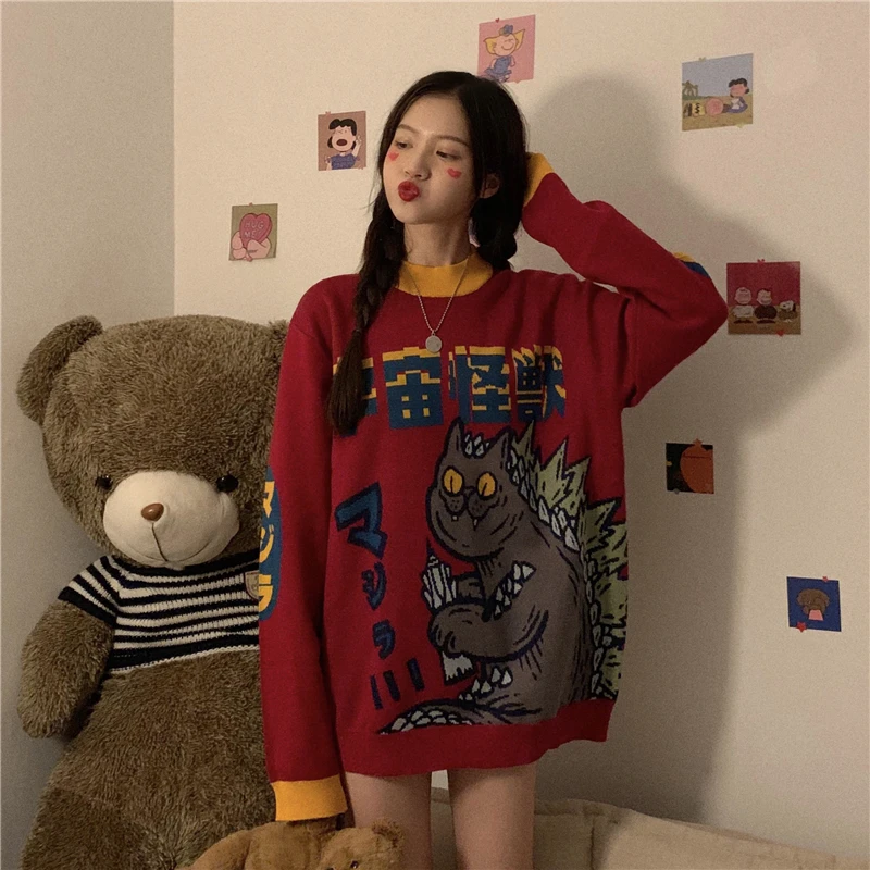 Свитер женский вязаный с вышивкой в стиле харадзюку | Женская одежда