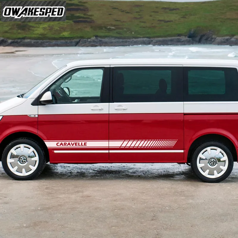 

For-Volkswagen Caravelle T4 T5 T6 Auto Body Decor Sickers Accessories Car Door Side Skirt Stripes Stickers DIY Vinyl Decals