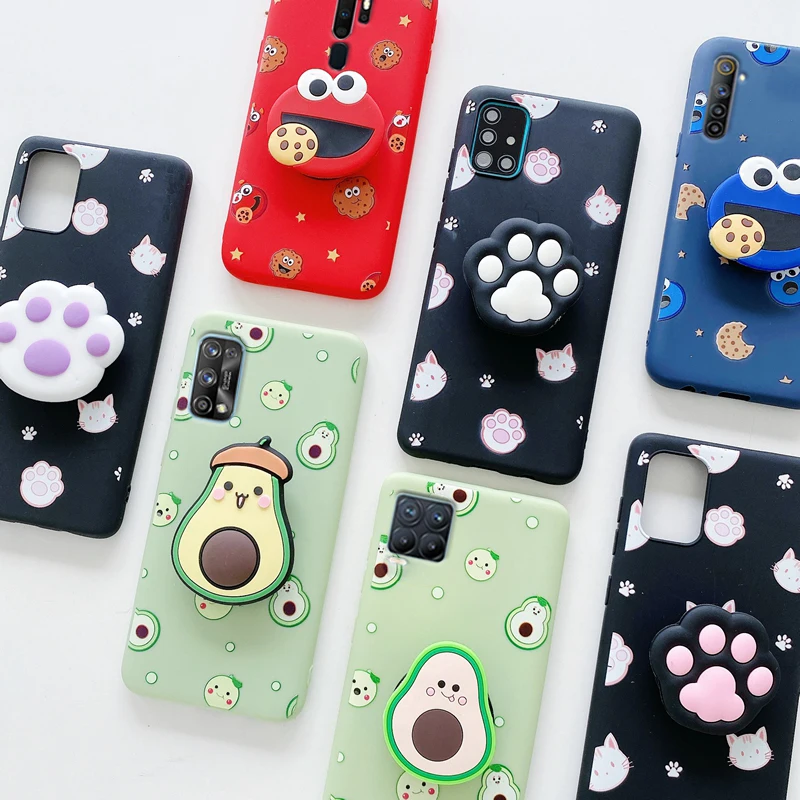 3d cartoon phone holder case for oppo realme 5 6 7 8 pro xt c21 5i c3 narzo 10 10a 20a 6i a11x a5 a9 2020 silicone stand cover free global shipping