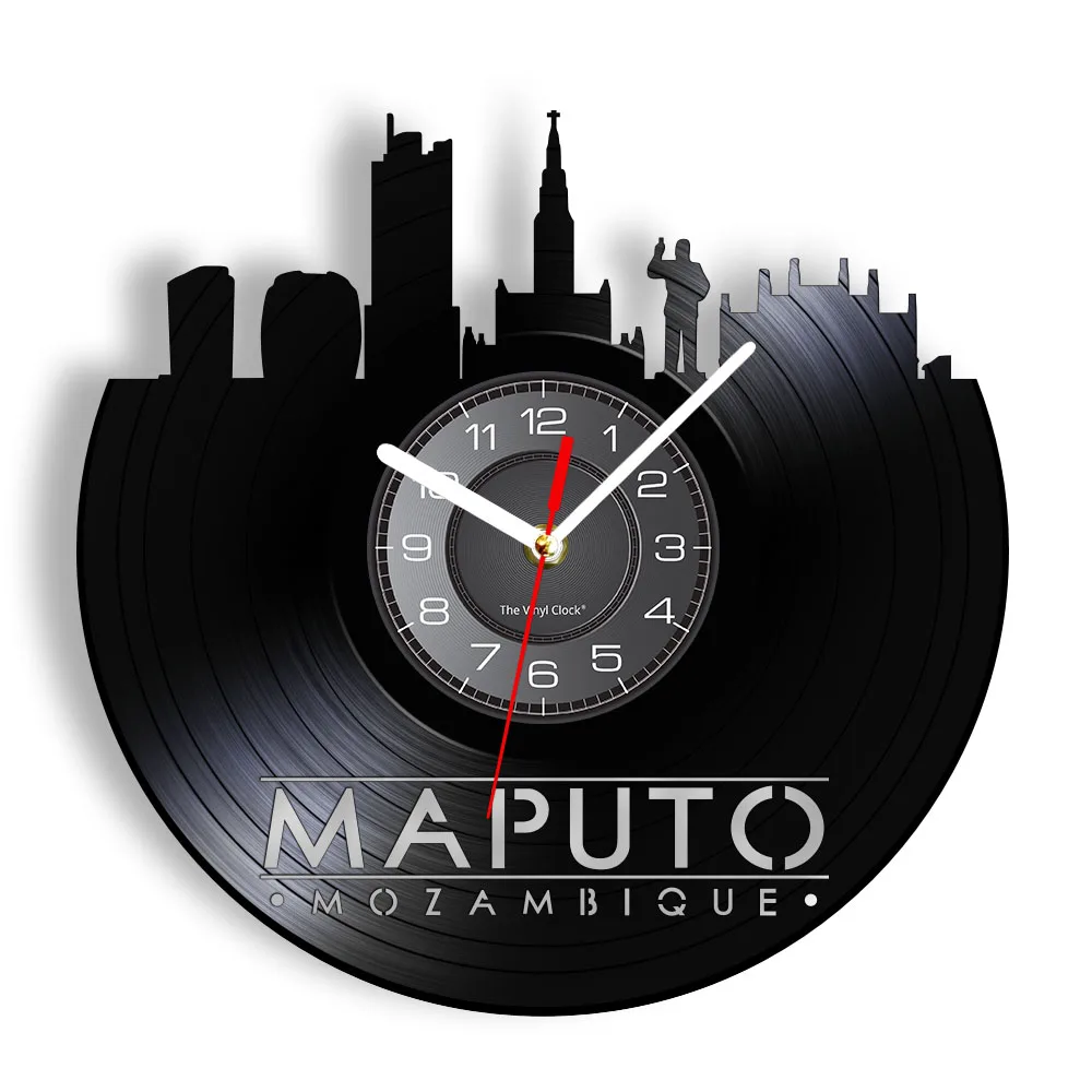 Maputo Skyline Mozambique Capital Vinyl LP Record Wall Clock African Citycape Office Travel Souvenir Home Decor Vintage Watch