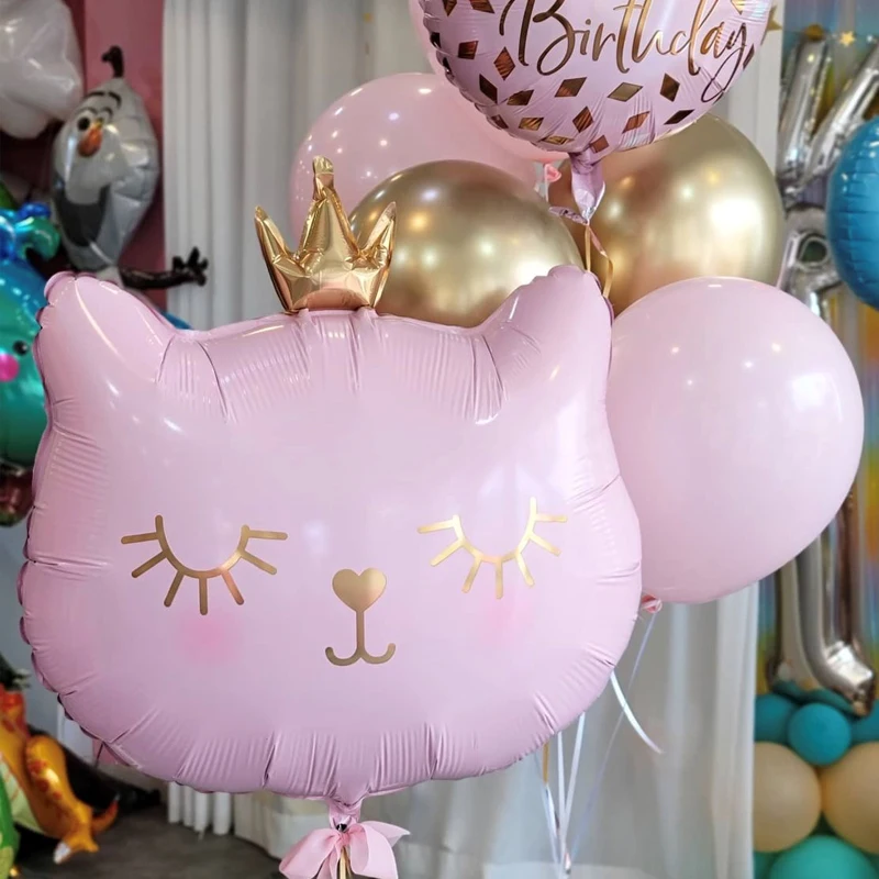 

2pcs Big Crown Cat Head Balloon Foil Balloons Cute Cat Helium Balloon Birthday Decoration Kids Toy Globos Event Party Supplier
