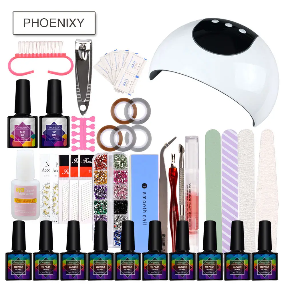 24w-10 nail polish Поли Комплект гель-лака 24/36W УФ-светодиодный светильник для 8 мл Гель-лак для ногтей комплект Гель Инструменты для маникюра Гель-лак All для маникюрного набора - Цвет: 24w-10 nail polish