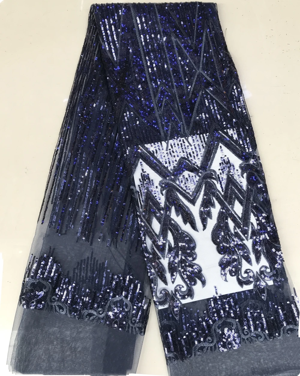 

2019 high quality French sequence Nigerian sequins net African tulle mesh Composite line lace fabric for dress 5yards/lot JF1206