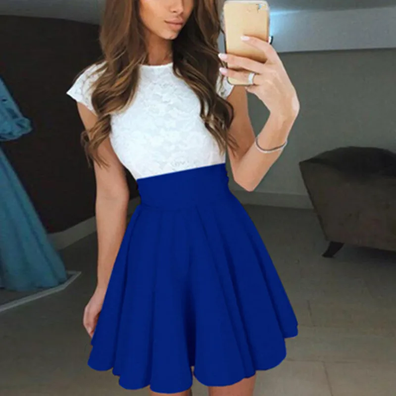 Бальное платье без рукавов с кружевной строчкой однотонное средней длины