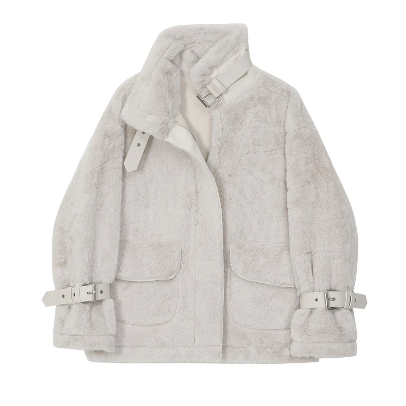 

Зимняя женская куртка, теплая плюшевая кожаная куртка, Женское пальто из овечьей шерсти, женское осенне-зимнее маленькое плюшевое хлопково...