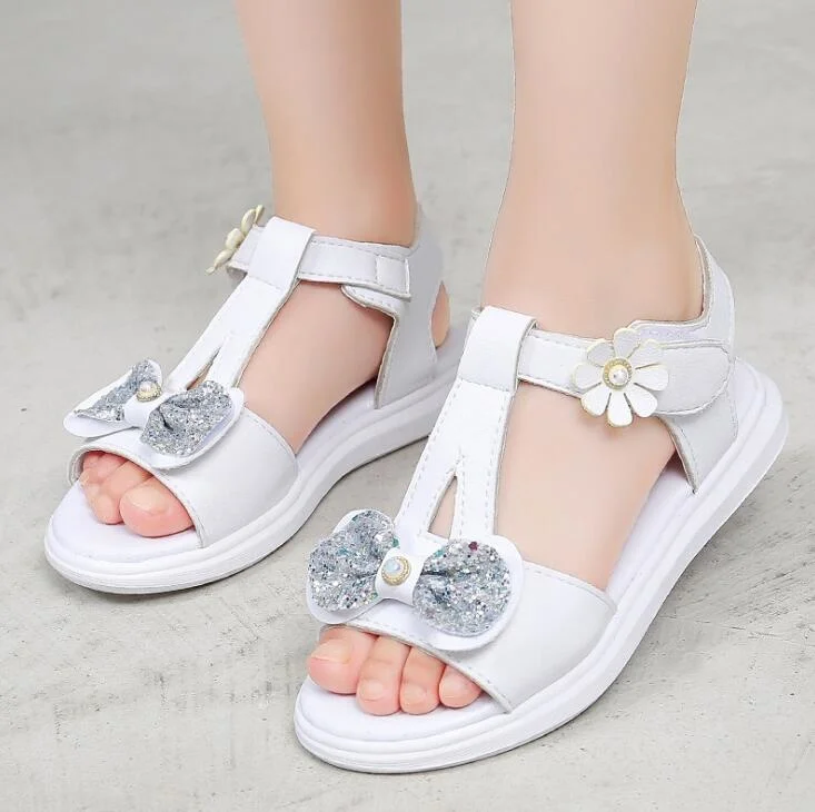 

New Summer Girls Shoes Flat Heel Sandals For Girls Little Big Kids Shoes Princess Dress Bow Fashion Shoes Teenage Girls
