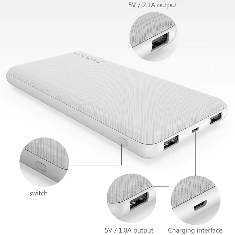 (100% Ёмкость) зарядное устройство FERISING Мощность банк 10000mAh двойной USB кабель для