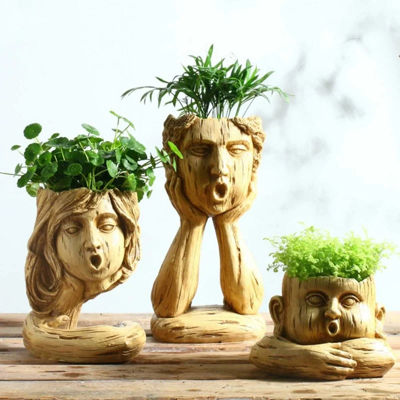 

Creative Retro Face Shape Plant Pot Family Flower Plant Pot Planter With Drainage Hole Without Plant Decoration For Garden