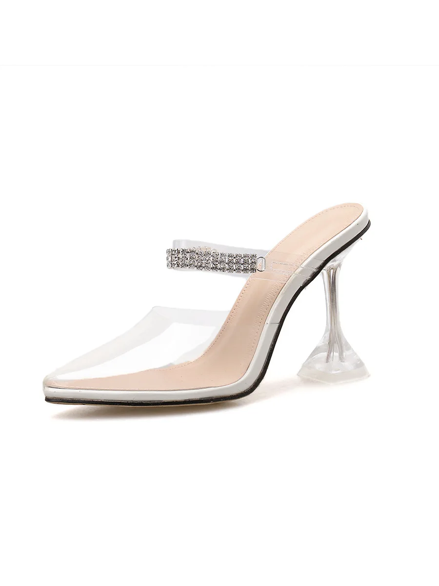 2020 Новые популярные модели прозрачные стразы босоножки с острым носком на