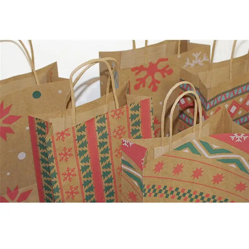 

24pcs Kraft Paper Bags with Handle Party Gift Bag Christmas Favor Present Bag Wrapping Bags For Gift Christmas (Random Style)