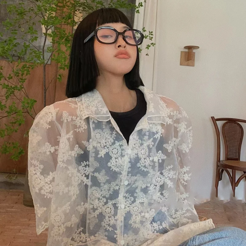 

GALCAUR Apricot Embroidery Coat For Women Lapel Collar Three Quarter Sleeve Oversize Solid Casual Coats Female New Clothing 2021