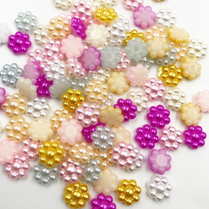 100pcs Mix 10 mm Flowers Plastic Imitation Pearl Flatback No Hole Acessories | Дом и сад