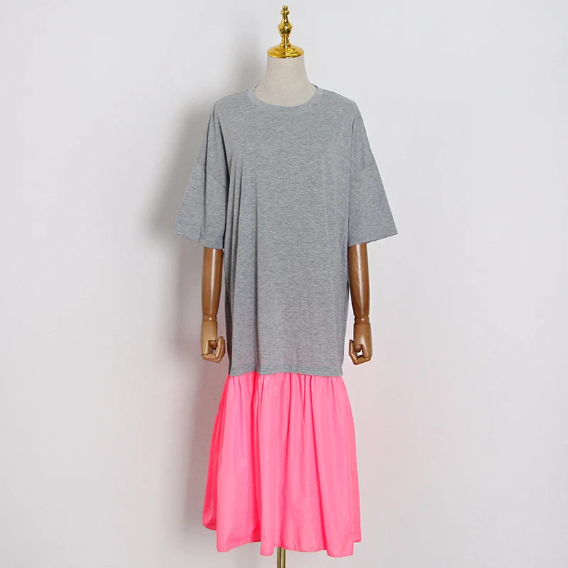 Женское повседневное миди платье TWOTWINSTYLE летнее белое лоскутное с круглым