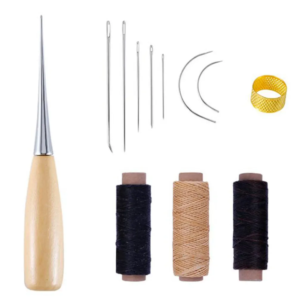 

Sewing Kit Leather Hand Craft Tools Needle Waxed Cord Drilling Awl Thimble for DIY Sewing Shoemaker Canvas Repair Tool Supplies