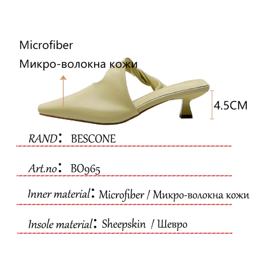 

BESCONE Fashion Women's Shoes High Quality Genuine Leather Handmade Thin Heels Pointed Sandals Casual Summer Solid Sandals BO965