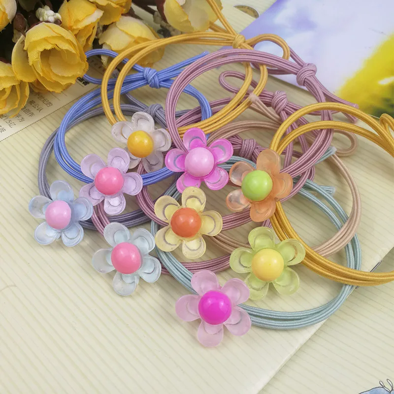

Fashion Girls' Hair Ring Summer Flower Headwear Elastic Hair Band Children Hair Accessories Candy Color Ponytail Holder