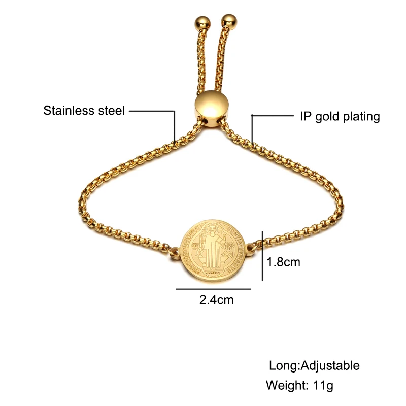 

Catholic San Benito Bracelet Femme Stainless Steel Adjustable Jesus Medal Bracelets For Women Hand Jewelry