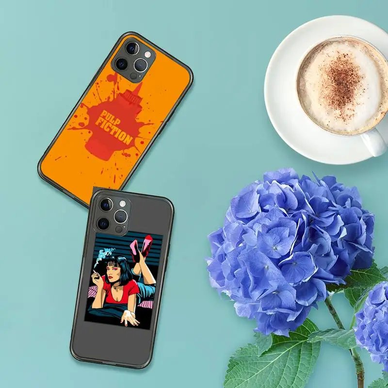 

Pulp Fiction soft Silicone Phone Case For iPhone 7 8 11 12 X XS XR MINI Pro Max Plus Retro Black Grey clear transparent