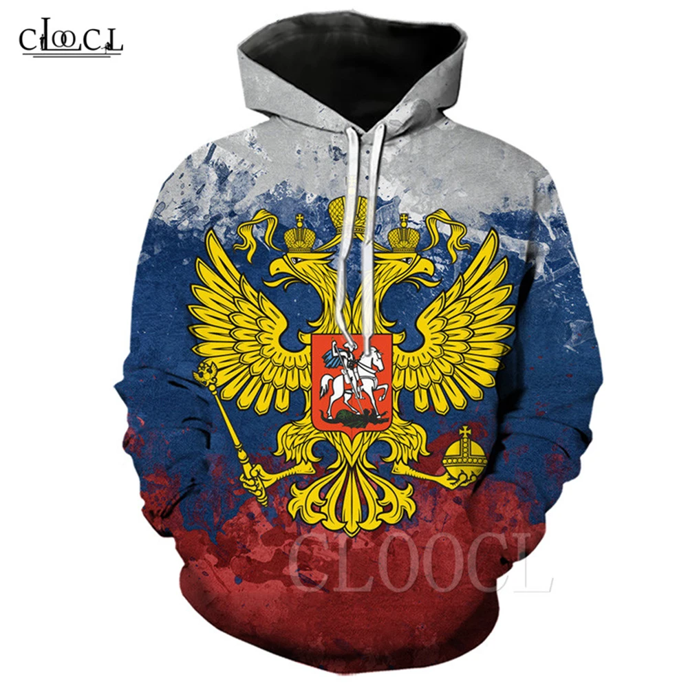 Толстовка CLOOCL ретро-худи с российским гербом и 3D принтом Осенний пуловер