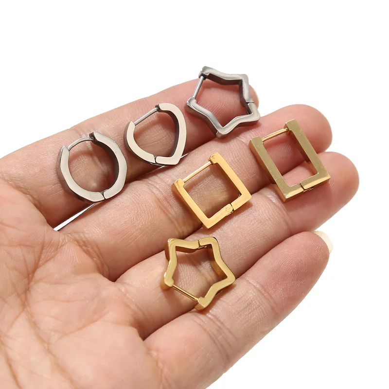 

2pcs Gold Tone Stainless Steel Round Star Heart Hoop Earring Irregular Shape Earrings Ear Cuffs Punk Jewelry Findings