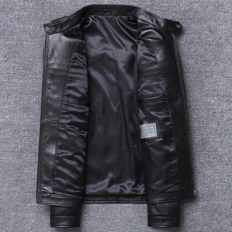Мужская кожаная куртка Черная байкерская из натуральной овчины в европейском и