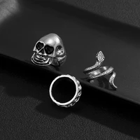 vintage gothic silver plated snake ring for womens men male punk steampunk heart death officer skull ring set party jewelry 2021