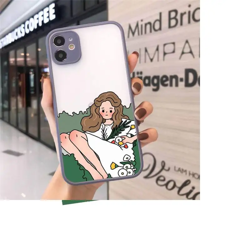

Aesthetic cartoon girl Phone Cases Matte For iPhone 12 Mini 11 Pro XR XS Max 7 8 Plus X Hard PC Back Cover