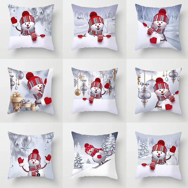 

Refreshing Car Decorative Cushion Cover 45*45cm Christmas Snowman Pattern Throw Pillows Covers Geometric Home Supplies
