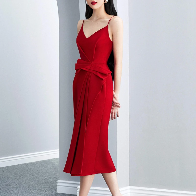 Женское Плиссированное Платье-миди Max Spri красное вечерние тное вечернее платье с